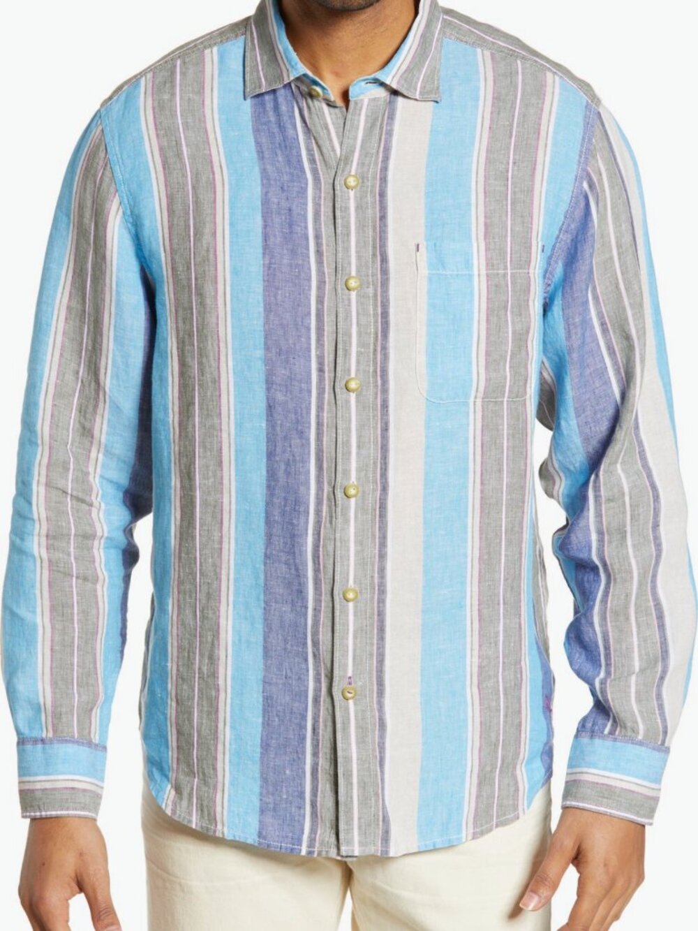 Tommy Bahama Chandler Bay Classic Fit Stripe Linen Sport Shirt in Men's XXL